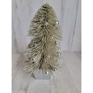 Pottery Barn silver bristle brush tree glitter mini centerpiece home decor